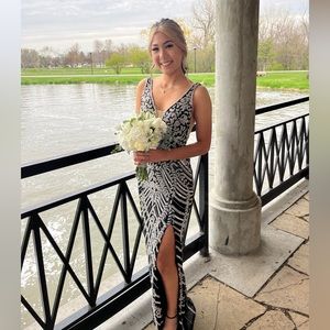 SCALA 60222 Black and Silver Prom Dress